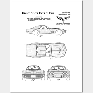 Corvette 1968 Patent Black Posters and Art